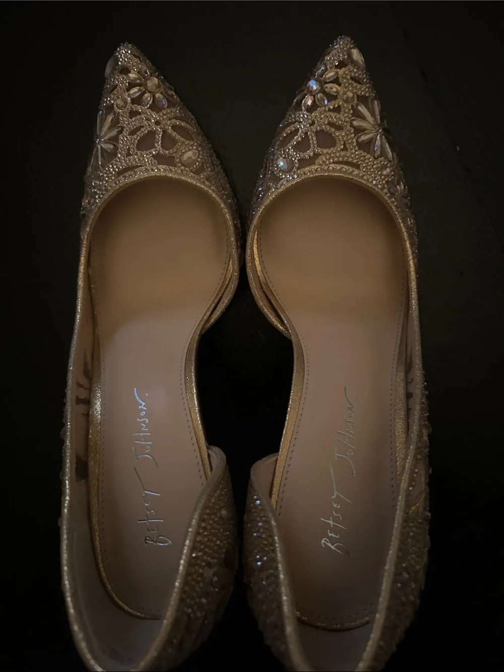 Betsey Johnson Gold Beaded Pointed Toe Pumps